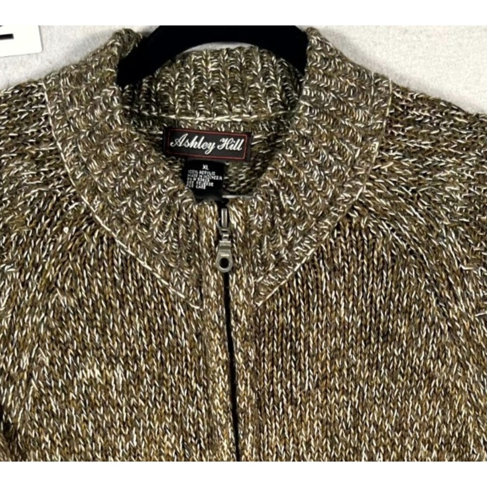 Ashley Hill Cardigan‎ Sweater Mens XL Brown Marled Full Zip Knit Heavyweight